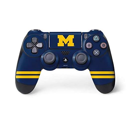 Skinit Decal Gaming Skin for PS4 Controller - Officially Licensed College Michigan Logo Striped Design