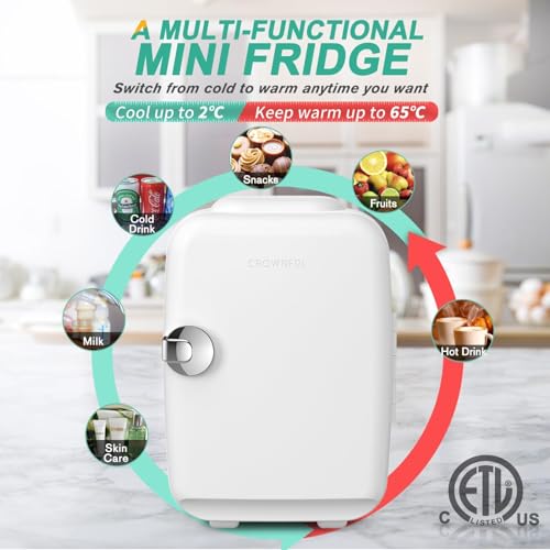 CROWNFUL Mini Fridge, 4 Liter 6 Can Portable Cooler and Warmer, Personal Fridge for Skin Care, Cosmetics, Food, Great for Bedroom, Office, Car, Dorm, ETL Listed (White) - Image 2