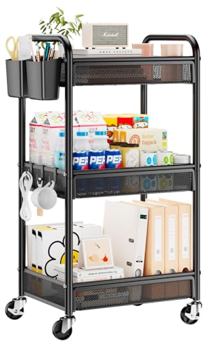 YASONIC 3 Tier Rolling Cart – Metal Utility Storage Cart with Whe...