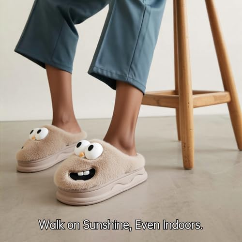 Fluffy Warm Fuzzy Cute Cartoon Big-eyed Design Slippers Comfy Autumn Winter Indoor Outdoor Slippers2