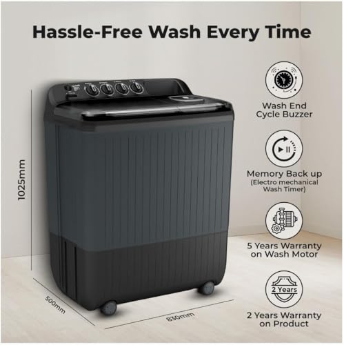 Image of Lloyd Aria 9 kg 5 Star Semi Automatic Top Load Washing Machine |1400 RPM | Detergent Storage Zone | 5 Wash Programs | Swift Dry | Magic Filter, GLWS905ARHVG, Dark Grey with Smoke Grey Lids)