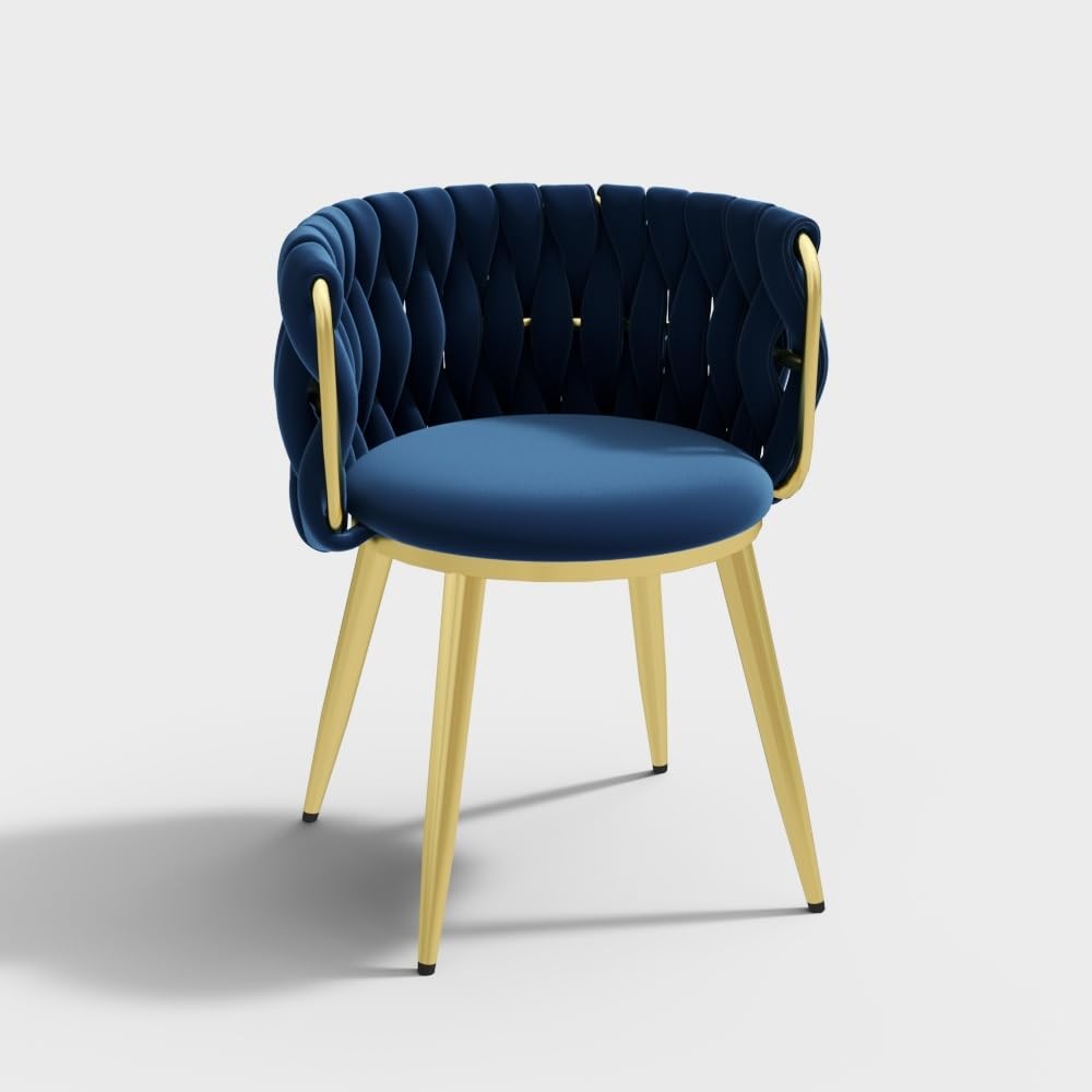 Bharat Bhavishya Living Room, Set of 1, Velvet Makeup Vanity Back Arm,Modern Bedroom Accent, Elegant Comfy Single upholstered Chair with Gold Metal Legs,Easy to Assemble, Blue 1