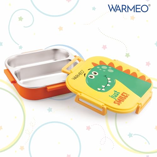 Image of WARMEO Jerry Insulated Lunch Box with Two Compartment BPA Free, Kids Lunch Box,Food Grade Ideal for School, Picnic, Office & Outdoor - 500ml Dino, Stainless Steel