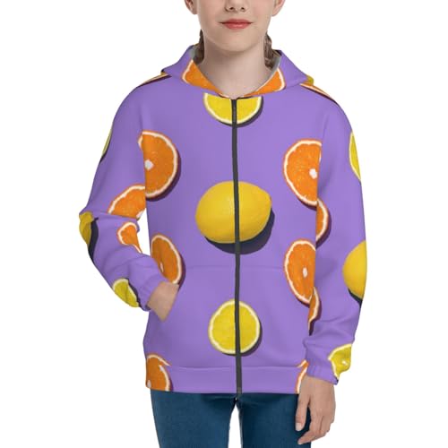 Yellow Lemon And Orange Kid Hoodies Boys Zip Up Sweatshirts Girls Pullover with Pocket3