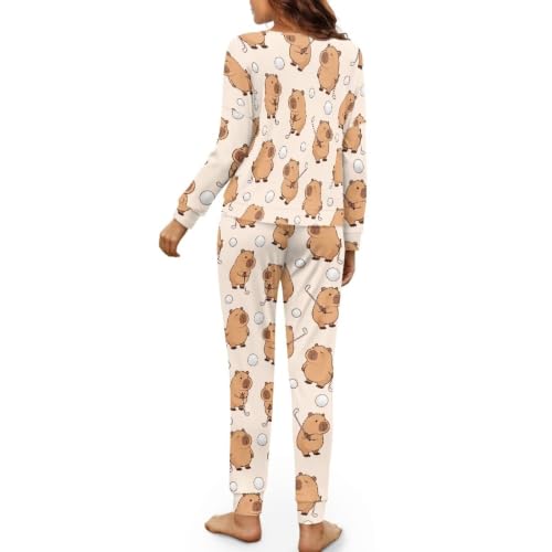 Image of Women's Pajamas Set Soft 2 Piece Loungewear Long Sleeve Pj Set Matching Sleepwear with Pockets for Women Plus Size