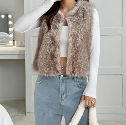 Women's Autumn Winter Sleeveless Faux Fur Open Front Cardigan Vest Coat Soft Waistcoat Jacket Outwear2