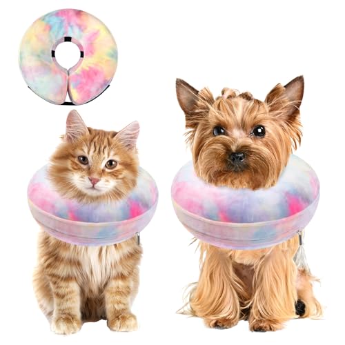 Image of Dog Cone, Uadonile Inflatable Cone Collar for Dogs and Cats, Dog Neck Collar Recovery E-Collar Alternative After Surgery, Elizabethan Collar for Dogs Recovery(Tie-dye Pink Blue, S)