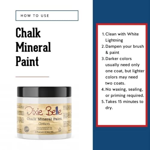 Dixie Belle Paint Company Chalk Finish Furniture Paint | Cotton (16oz) | Matte Pure White Chic Chalk Mineral Paint | DIY Furniture Paint | Made in the USA - Thumbnail 3