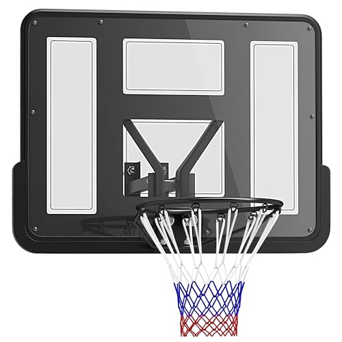 Soozier Wall Mounted Basketball Hoop, Reinforced Shatter Resistant 43' Backboard Basketball Goal Combo Kit with All Weather Net for Outdoor or Indoor Use