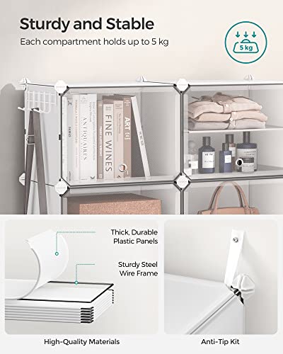 SONGMICS Interlocking Shoe Rack, Plastic Shoe Storage Cabinet, 8-Slot Modular Storage Organiser Unit, 30 x 40 x 30 cm for Each Slot, with Doors, Steel Frame, Plastic Panels, White LPC034W01