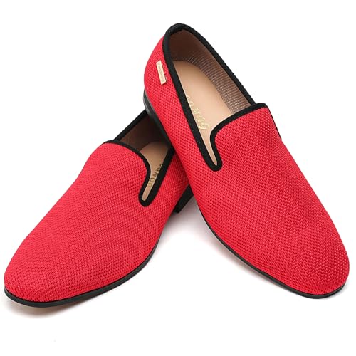 Men's Loafers Mens Slip-on Casual Shoes, Breathable Knit Mesh Fabric Shoes for Men, Driving Fashion Business Woven Shoes, Red