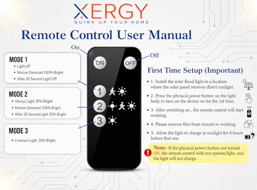 Image of XERGY Solar Powered 3 Head Outdoor Flood Light | 360 Adjustable | Remote Control | 446 LED | Human Body Motion Sensor | 1800mAh | Dusk to Dawn | 5Meter Cable | Waterproof for Home, Garden, Parking
