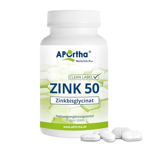 APOrtha® Zink Tabletten hochdosiert (190 Stück), 50 mg Zinkbisglycinat pro Tablette, Jahresvorrat mit 0,5 Tabletten am Tag, vegan ohne Zusätze, Alternative zu Zink Kapseln