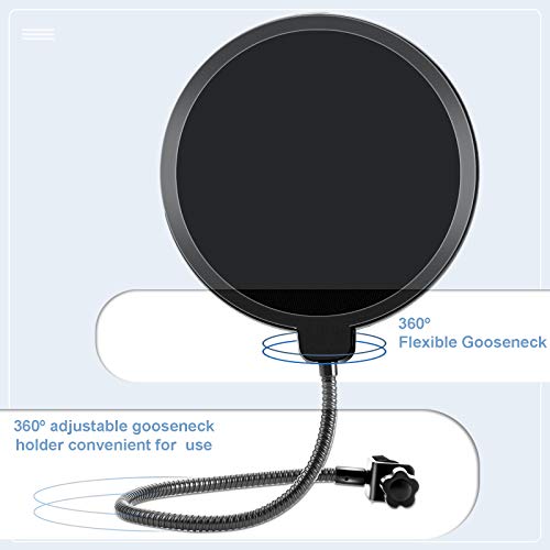 Microphone Pop Filter For Blue Yeti And Other Mic, Lilaliwa 6 Inch Dual Layered Pop Wind Screen With Enhanced Flexible 360° Gooseneck Clip Stabilizing Arm For Vocal Recording And Live Broadcasting #TOP1