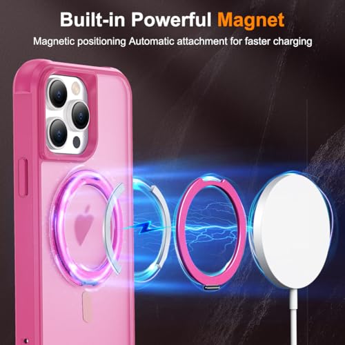 Image of Compatible with iPhone 12 /13 Pro Max Case with Stand 6.7 inch,Rose Red | Matte Translucent Phone Case for iPhone 12 /13 Pro Max,360 Magnetic Ring Stand,Compatible Mag-Safe,Military Grade Protection