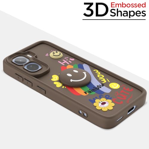 Image of Pikkme Back Cover for Vivo T5 Pro 5G | Soft Silicone| Cute Rainbow Smile & 3D Cartoon Flower Design | Shockproof Raised Camera Protection Bumper Case (Brown)