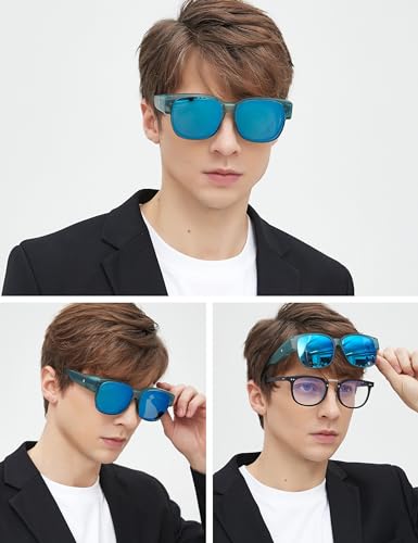 Image of Bircen Polarized Mens Sunglasses: UV Protection Black Blue Shades for Men Sport Driving with Al-Mg Metal Frame