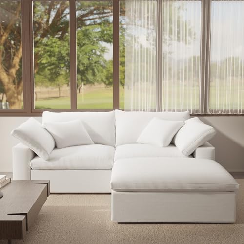Image of Modular Sectional Cloud Sofa Couch,L Shape 2 Seaters with Chaise Modern Down Filled Sofas Detachable Couch Cushion Covers Couches for Living Room Office Apartment,White