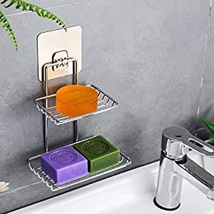 CTX Cartxomy Wall Mounted Double Layer soap Dish Holder Stainless Steel Wall Hanging Soap Storage Rack for Kitchen Bathroom-with Self Adhesive Magic Sticker(Silver) (B08HWJH4ZB) Amazon Price History, Amazon Price Tracker