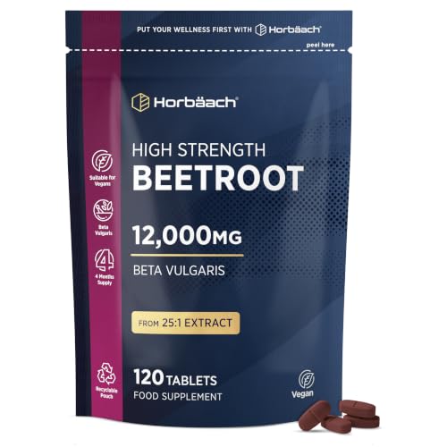 Beetroot Tablets 12 000mg | 120 Tablets (4 Month Supply) | High Strength 25:1 Beetroot Extract | Suitable for Vegans and Vegetarians | By Horbaach