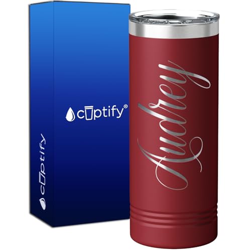 Personalized Skinny 22 oz with Lid on Maroon Customized Laser Engraved Cup Gift Stainless Steel Vacuum Insulated Mug