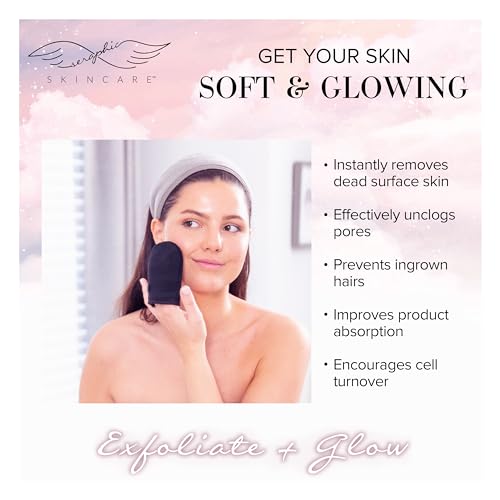 Seraphic Skincare Premium Exfoliating Facial Mitt – 100% Vegan Dual-Sided Face Scrubber with Viscose Washcloth – Makeup Remover Cloth for Gentle Cleansing & Exfoliation – Natural Dead Skin Remover