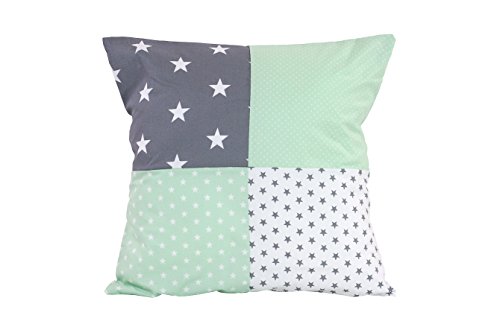 Funda patchwork para cojín de ULLENBOOM ® con menta gris (funda para