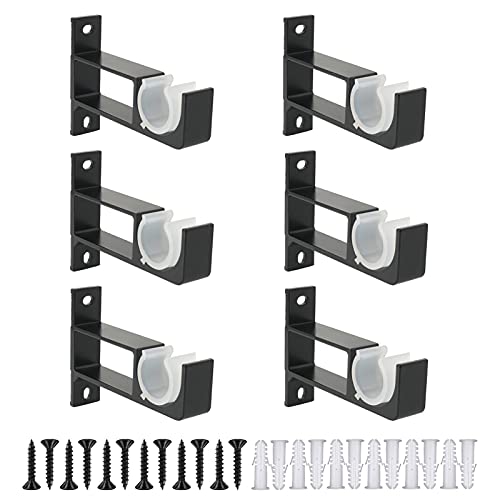 AddGrace Curtain Rod Brackets Solid Single Curtain Rod Holders 6pcs Heavy Duty Rod Brackets for 25-28mm Curtain Rod (Black) Single Rod