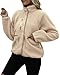 Womens Sherpa Fleece Sweater Casual Button Down Fuzzy Warm Cropped Jackets Winter Long Sleeve Coats with Pockets (Light Khaki,Large)