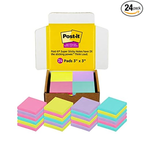 24Pack Postit Paper 3" x 3" Super Sticky Notes (70 Sheets/Pad) only