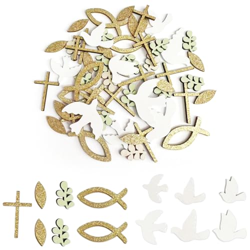 NiceNaiils 70 Pièces Confettis Bapteme en Bois, Baby Shower Table Decoration Communion, Deco Bapteme Garcon Fille pour la Décoration de Table din Baptême