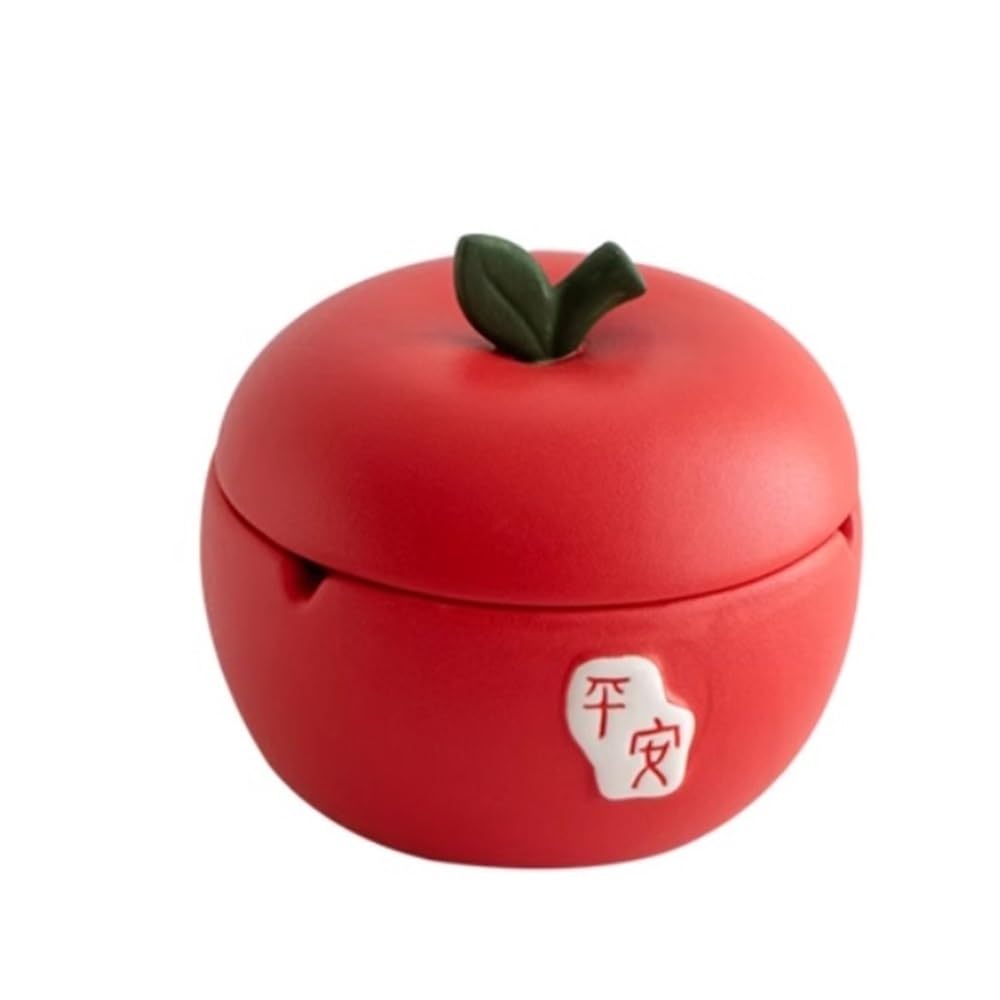 Popielniczki do papierosów Ceramiczna popielniczka w kształcie owocu z pokrywką do użytku na biurku(Red)