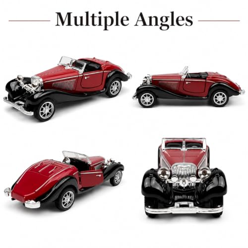 Image of 1:36 Scale Vintage Classic Die-Cast Car, Pull-Back Toy with Openable Door, Detailed Interior & Metal Body, Collectible Model for Kids and Car Lovers, Maroon