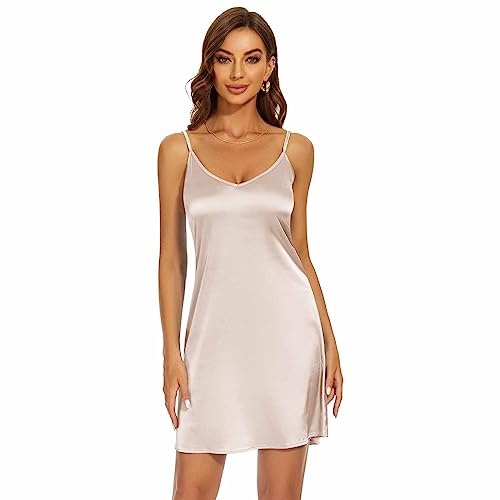 Miqieer Women's Long Silky Tank Top Adjustable Spaghetti Strap Camisole Slip Dress2