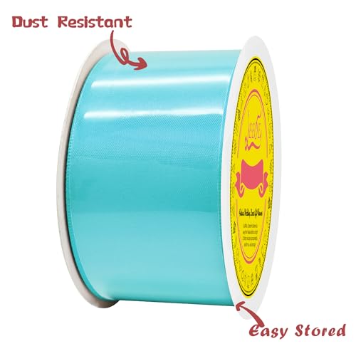 Image of Double Face Turquoise Satin Ribbon 2 inch X 25 Yards Polyester Turquoise Ribbon for Gift Wrapping Very Suitable for Weddings Party Hair Bow Invitation Decorations and More