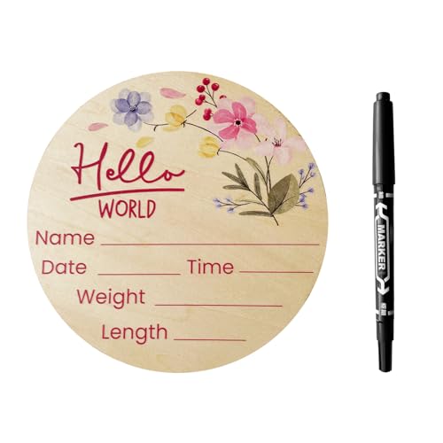 Image of 6 inch Baby Announcement Sign，Wooden Hello World Newborn Sign for Hospital Baby Birth Announcement Sign for Hospital for Boys and Girls