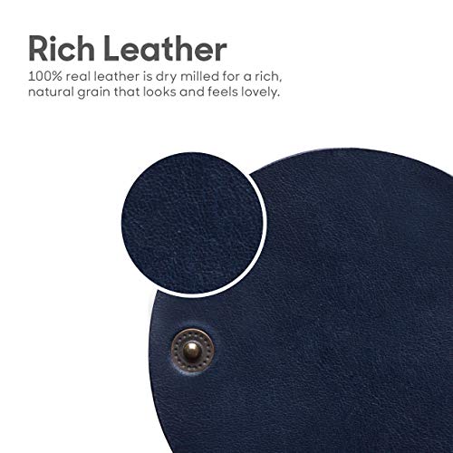 DailyObjects Kimono Cable Wrap for Cables/Chords/Wires | Wire Winder, Headphones Holder, Mini Clip Organiser | Made, Dry-Milled Leather | (Blue and Brown) - Set of 2