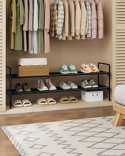 Image of Kitsure Shoe Rack for Closet, Shoe Organizer for Front Door Entrance, Stackable Shoe Shelf, Detachable Closet Organizers and Storage, 36.1 inch Wide - 2 Tiers, Black | Closet, Front Door Entrance, Entryway, Stackable & Detachable Shelf, Closet Organizers and Storage