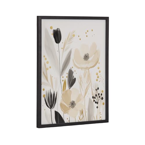 Kate and Laurel Modern Muted Cottage Floral Abstract Framed Wall Art by The Creative Bunch Studio, 12x16 Black, Cute Flower Art for Wall