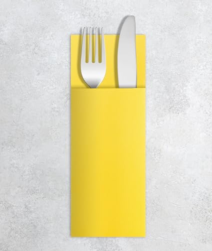 VelaHub Airlaid Lot de 50 serviettes à couverts jetables de qualité supérieure, 32 x 40 cm, jaune