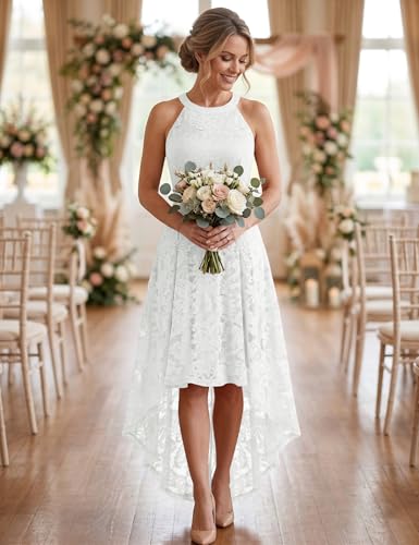 Image of Dressystar Women Halter Lace Wedding Guest Dress Hi-Lo Cocktail Party Bridesmaid Formal Dresses