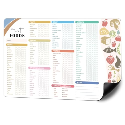 Image of BIROYAL Baby First Foods Tracker Fridge Magnet, Led Weaning Supplies, 12"x8" Dry Erase Daily Food Log, 101 Foods Checklist Before One, Baby Feeding Essentials