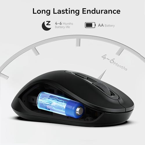 Image of Wireless Mouse, 2026 New Model, Silent Click Ergonomic Design, Portable, 4 Buttons, Adjustable DPI (800 /1200 /1600), for Laptop /PC /Office (Black)
