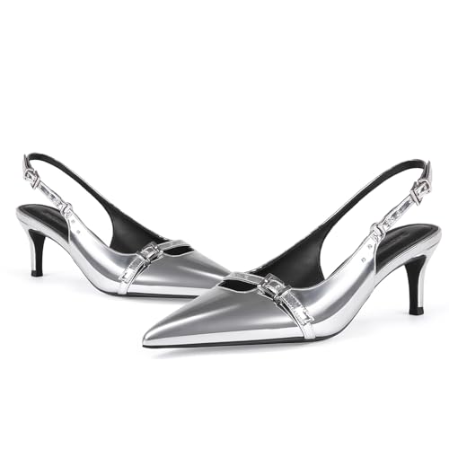 baobeijiadao Womens Slingback Heels Pointed Toe Slip On Pumps Closed Toe Kitten Heel Heeled Sandals Patent Leather Dress Shoes for Women2