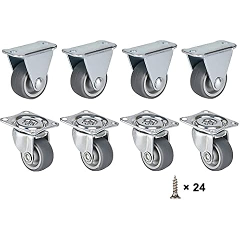 HOWDIA 1" Rubber Caster Wheels Set Swivel Rigid Non-Swivel Casters Fixed Wheel Ball Bearing Small Plate Wheels for Furniture Cart Tool Box Bins Trolley 8 Pieces with Screws Cover
