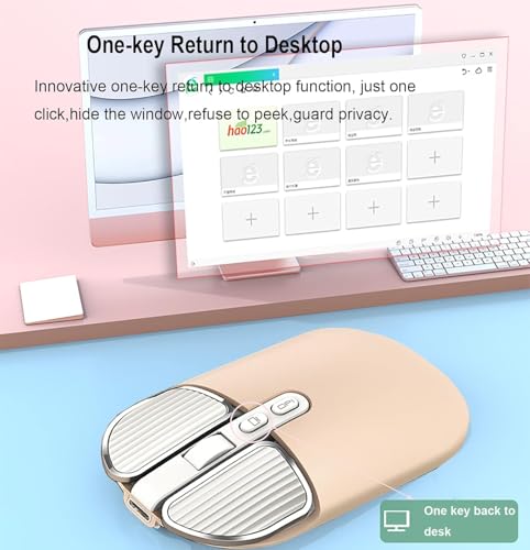 Image of KINGSTER Wireless Bluetooth Rechargeable Mouse - Silent Click, Dual Mode (BT 5.2 + 2.4GHz), Adjustable DPI (800 /1200 /1600), Ergonomic Design - for Laptop, PC, Mac (White & Multi-Color) (Cream Color)
