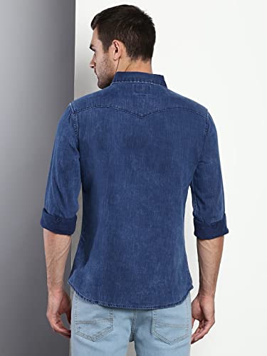Image of Dennis Lingo Men's Solid Slim Fit Cotton Casual Shirt with Spread Collar & Full Sleeves