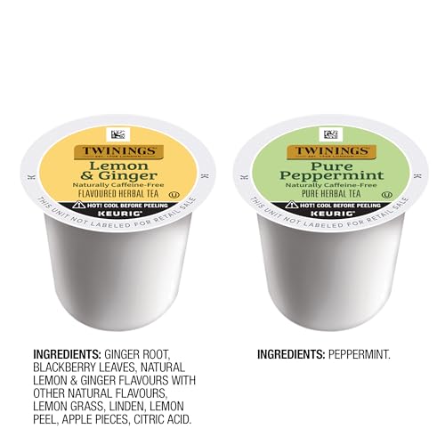 Image of Twinings Pure Peppermint Herbal Tea K-Cups for Keurig, 24 Count (Pack of 1) + Lemon & Ginger Herbal Tea K-Cups for Keurig, 24 Count (Pack of 1)