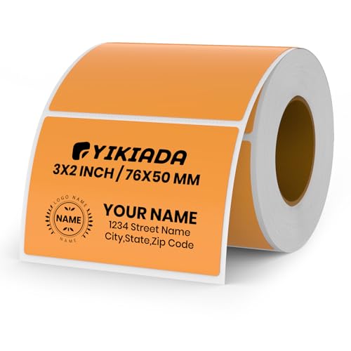 YIKIADA Naranja Etiqueta Térmica de Vinilo 50 x 76 mm Rollo de Pegatinas Autoadhesivas Rectangulares para Dirección Pegatinas Impermeables para Nombre Código de Barras Código QR DIY Paquete de 500