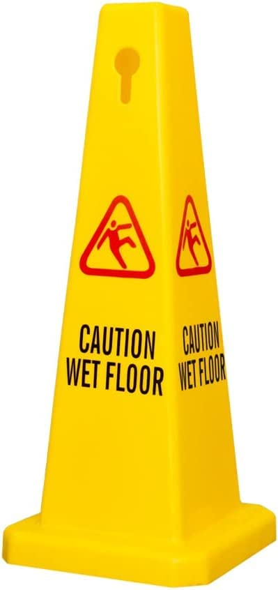 4 Sides View Caution Wet Floor Safety Cone | Highly Visible Yellow Wet Floor Sign for Safety | Easily Noticeable Floor Sign - Yellow